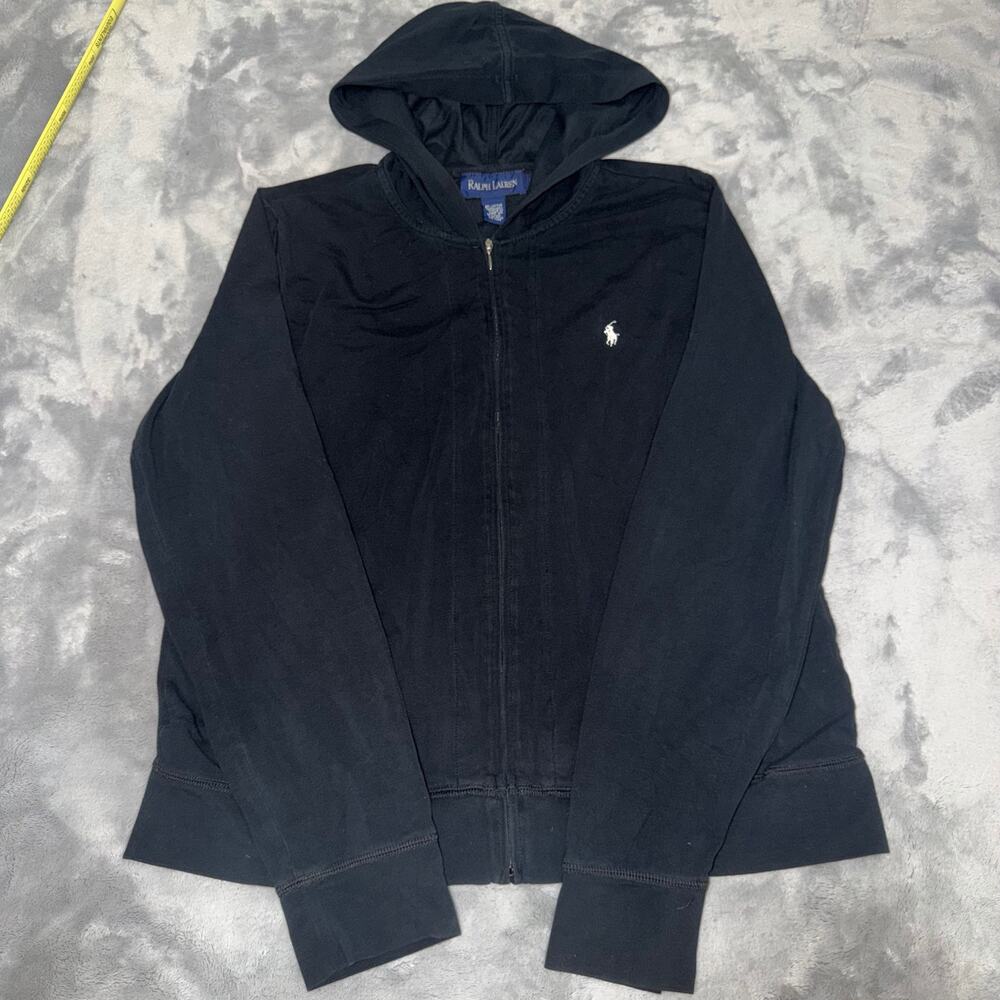 Ralph Lauren Lightweight Full Zip Hoodie Womens Medium Black Stretch Cotton